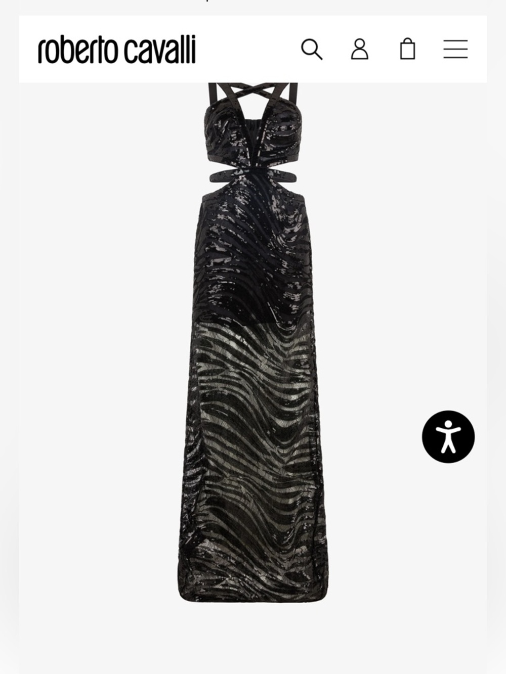 (SOLD OUT) Roberto Cavalli Black Sequin Zebra Cutout Gown